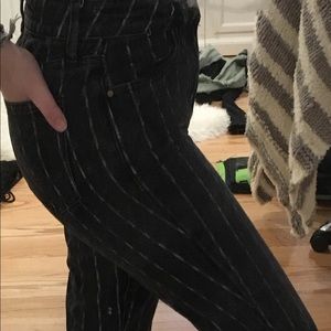 black and white striped mom jeans